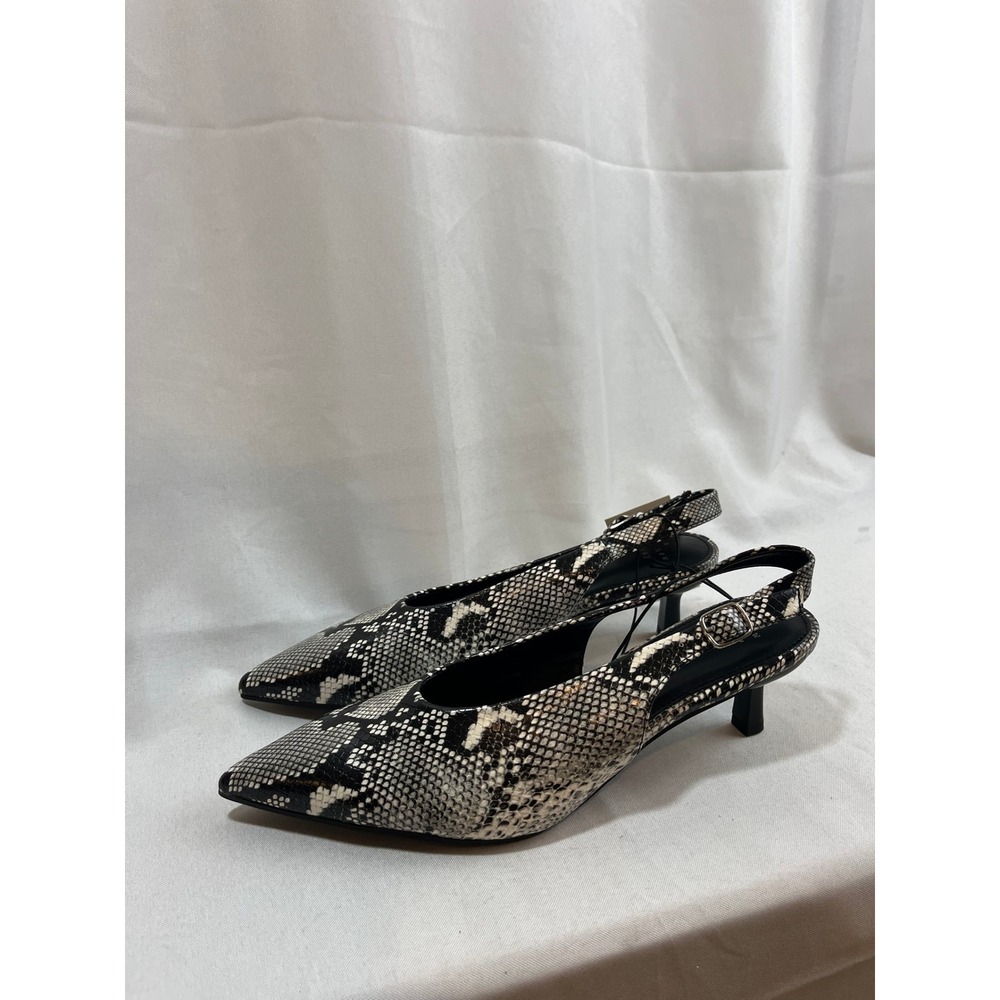 A New Day Womens Snakeskin Print Slingback Kitten Heel Pumps Grey Black Size 8